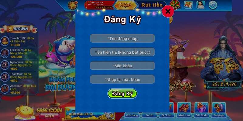 Cá Xèng cổng game bắn cá máy xèng online đổi thẻ hàng đầu 2 Đăng ký tài khoản cả nhân của cổng game