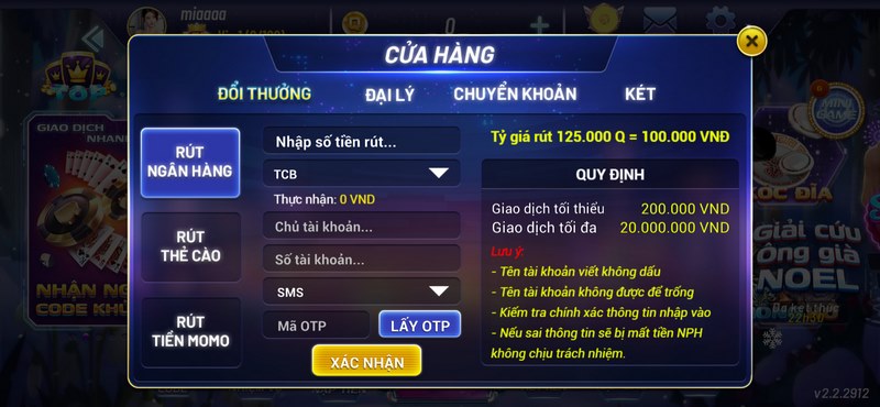Thần quay - sân chơi giải trí đem lại khoản tiền thưởng siêu lớn 6 Hướng dẫn rút tiền nhanh gọn